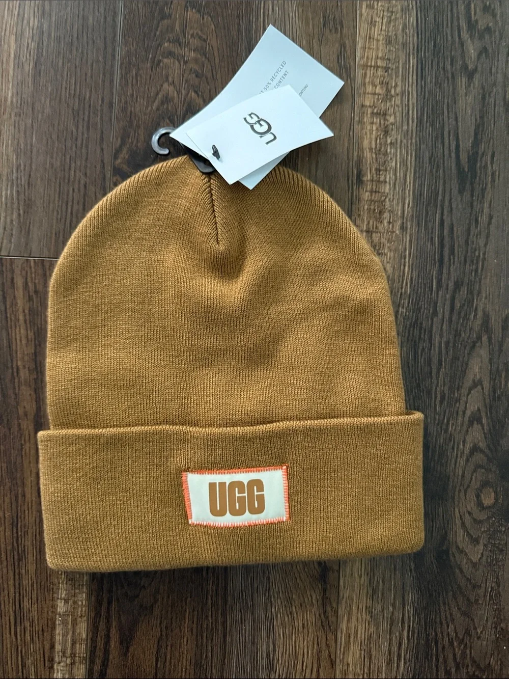 UGG Knit Beanie in Camel Brown with Branded Patch
